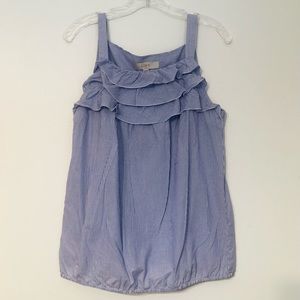 3/$25 LOFT Blue &!White Striped Tank Ruffle Detail